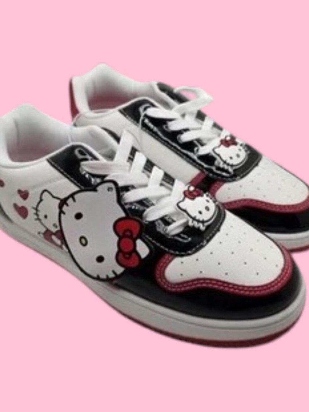NEW!!! HELLO KITTY SNEAKERS - RED HEARTS - LOW COURT LACE UP - SIZE 8M